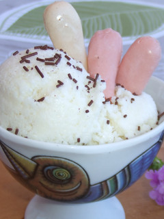 Una foto de Helado de melón con quesos
