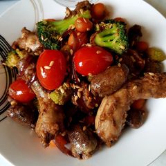 A picture of Chicken necks and hearts.