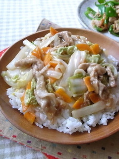 A picture of Quick and Easy! Chinese-Style Bowl with Napa Cabbage, Carrots, and Pork.