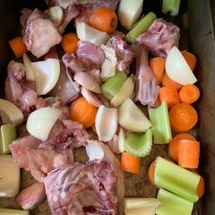 A picture of Brown chicken stock.