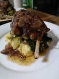 Marinaded lamb cutlets over cabbage and mash