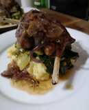 Marinaded lamb cutlets over cabbage and mash