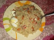A picture of indomie with boiled egg