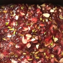 A picture of Rose Halwa with pistachios and almonds.