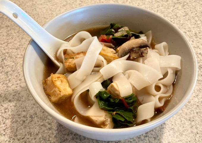 Mushroom and Swiss Chard Rice Noodle Soup