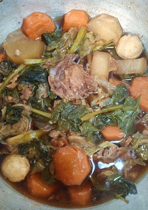 A picture of Chicken Carcass Vegetable Soup (Melt-in-Your-Mouth Vegetables in Rich Broth).