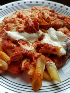 A picture of Three-Cheese Sausage Pasta Bake.