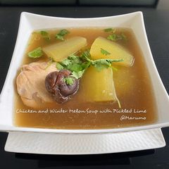 A picture of Chicken and Winter Melon Soup with Pickled Lime.