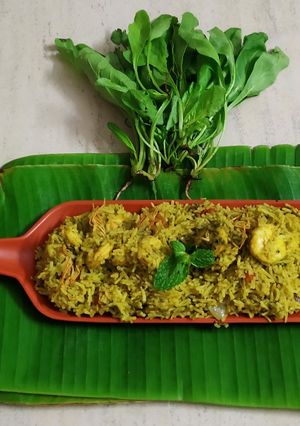 A picture of Green prawn Pulao.
