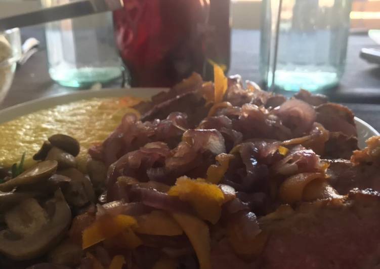 Petto d’anatra all’arancia con cipolle e scorsa di arancia caramellate