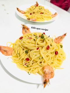 Foto resep Prawn Aglio Olio Angel Hair Pasta