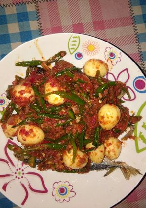 Foto resep Sambal ikan gembung rebus cabe ijo campur telur puyuh