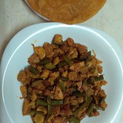 A picture of Stir fried chicken with vegetables#breakfast quickfix.