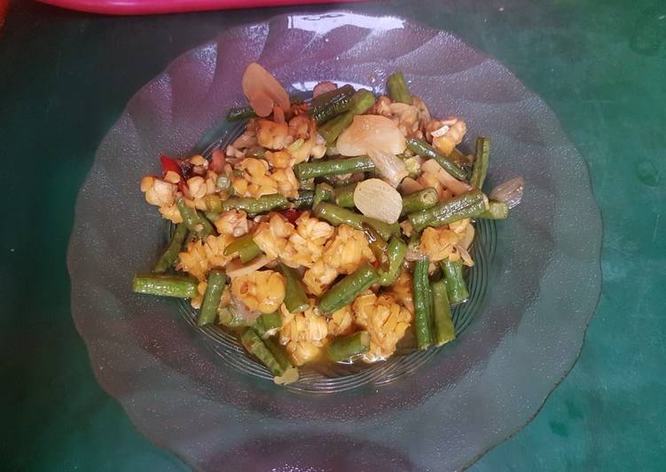 Tumis cangpanjang campur tempe
