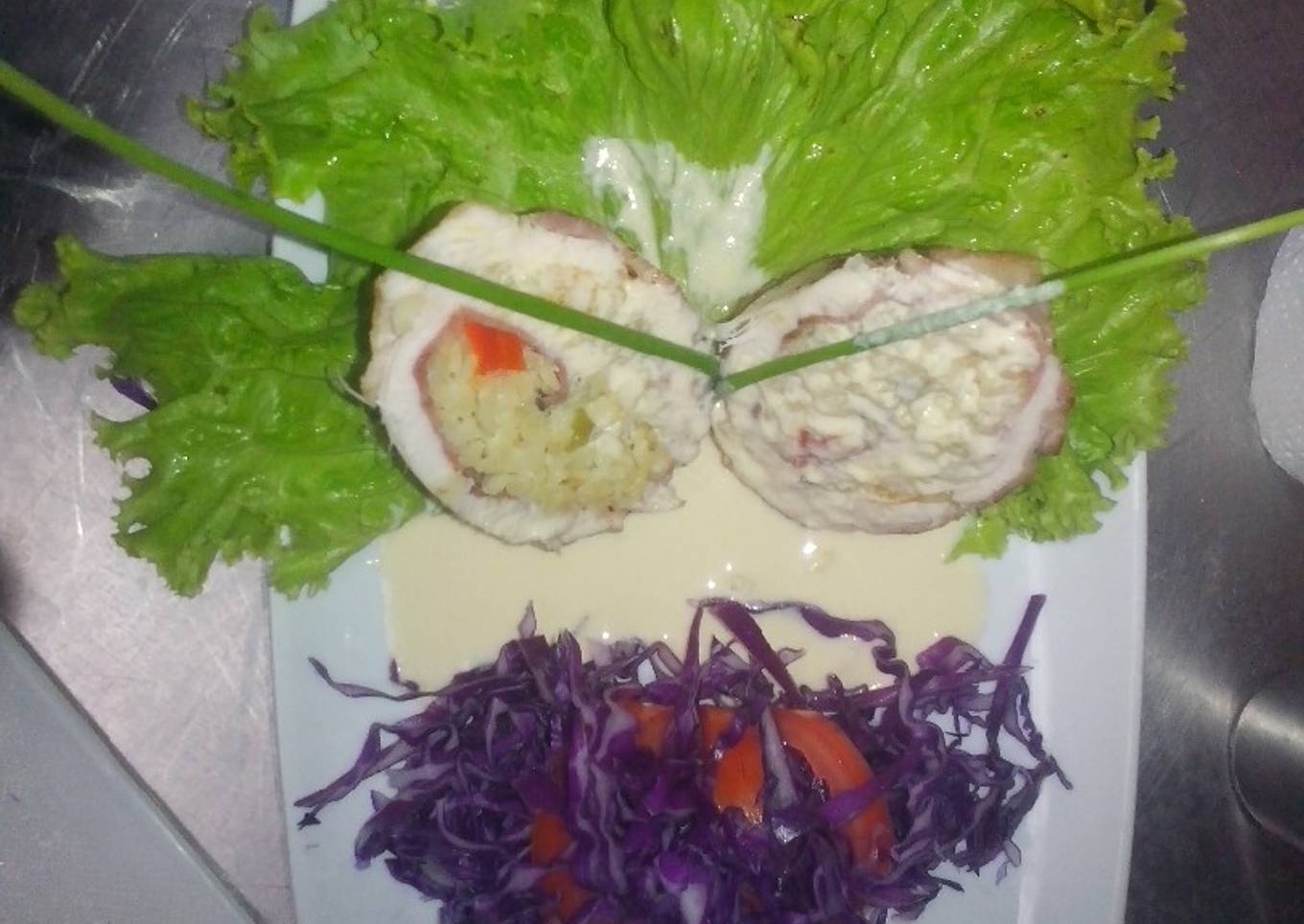 Pechugas Rellenas de trigo en salsa de queso 🧀