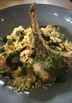 A picture of Chermoula Cutlets, Cabbage and Couscous.