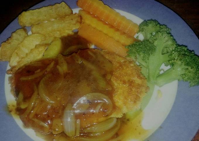 Resep Steak Tempe ayam with gravy sauce mpasi Naura 1y2w Anti Gagal