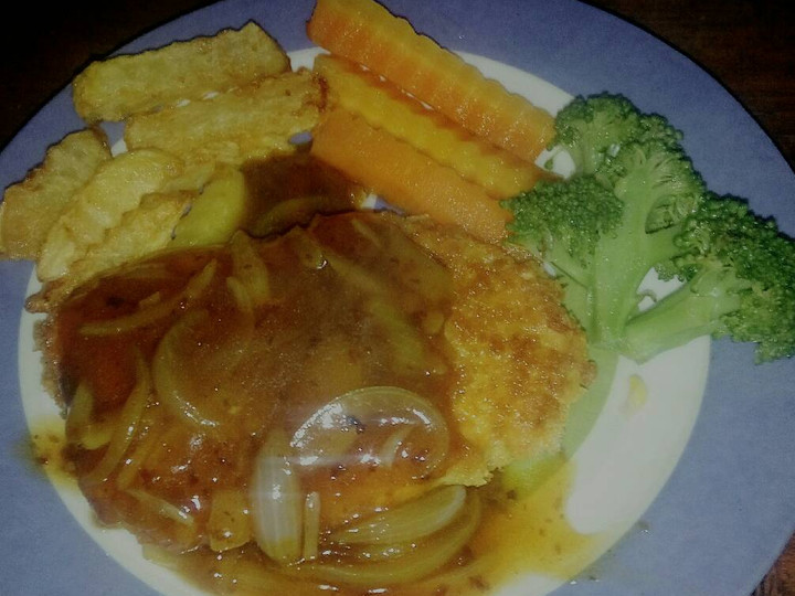 Resep Steak Tempe ayam with gravy sauce mpasi Naura 1y2w Anti Gagal