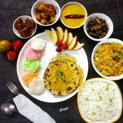 A picture of Winter bhog(Bajra roti,bengon curry,dhi kadi).
