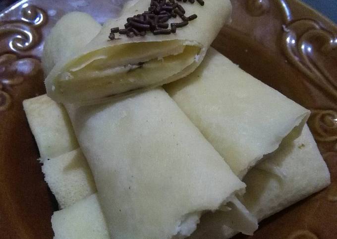 Ternyata ini loh! Cara praktis buat Crepe tepung beras isi pisang keju (recook)  sempurna