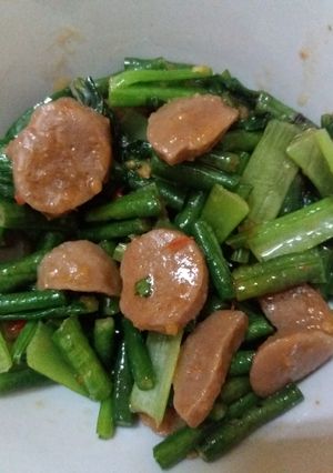 Foto resep Oseng sawi kacang panjang pentol