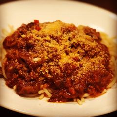 A picture of Italian Style Homemade Spaghetti with meat sauce.