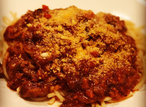 A picture of Italian Style Homemade Spaghetti with meat sauce.