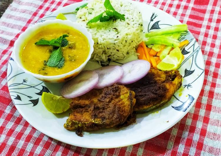 Fish Fry with Dal tadka &amp; Jeera Rice