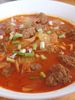 A picture of Kimchi Meat Ball Soup.