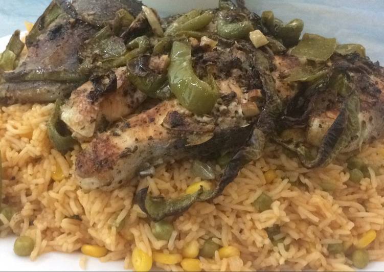 ستيك سلمون مع الأرز