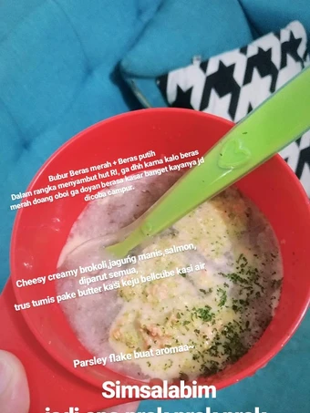Cara Gampang Membikin Resep Mpasi 8month Bubur Merah Putih dan Salmon Cream Cheese yang Uenak Anti Ribet, Bisa Manjain Lidah