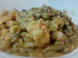 Risotto langostinos y champiñones