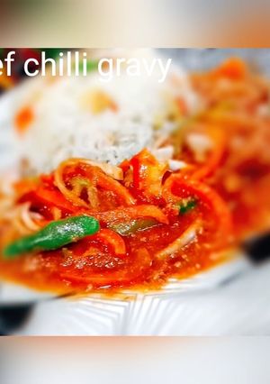 A picture of Beef chilli gravy (pakistani style).