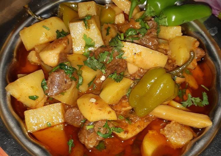 Recipe of Super Quick Homemade Mutton Arvi Aloo