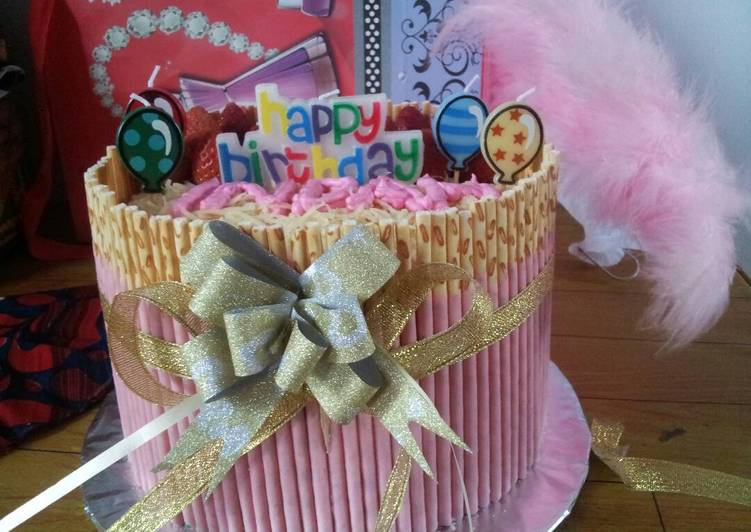 Pocky Bday Cake #rainbow base cake# cepet,mudah,juara &amp;tebel dikantong ('')