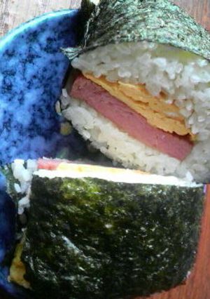 A picture of Okinawan Pork and Egg Onigiri (Pork Tamago).