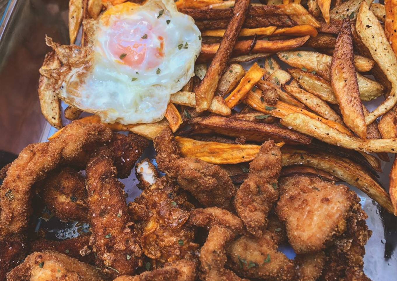 🌿Fried chicken con chips de boniato y patata 🌿