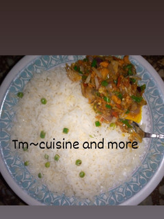 A picture of Rice and Green beans.