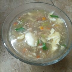 A picture of Chicken n veggies soup.