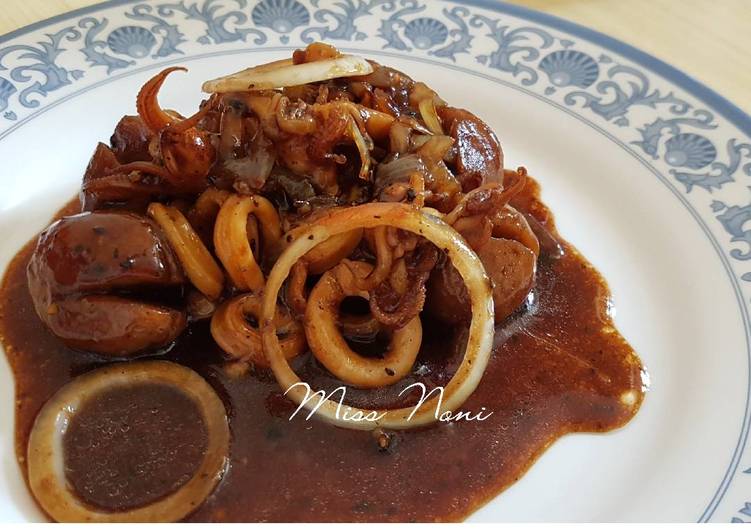 Cumi Bakso Lada Hitam Lezat