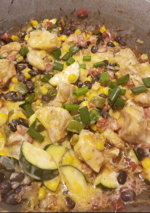 A picture of Low carb Tex Mex Chicken zucchini skillet.