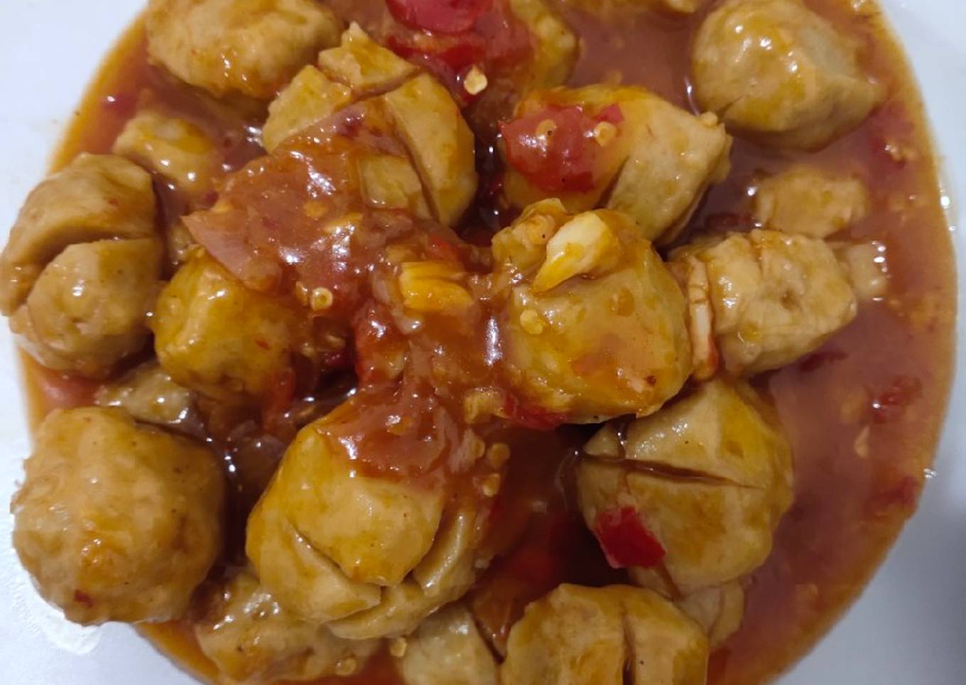 Tumis bakso saus padang