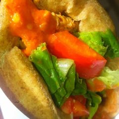 Whole wheat sugar free chicken wrap A picture of Whole wheat sugar free chicken wrap.