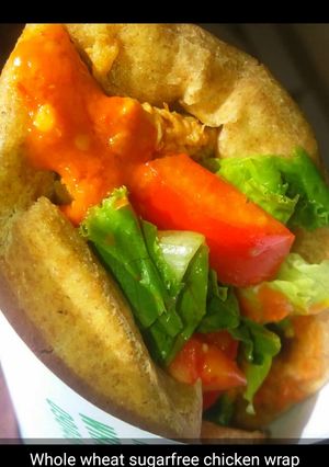 A picture of Whole wheat sugar free chicken wrap.