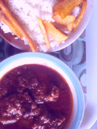 Easy Ways Make|Recipe} Rice and tomatoes stew with potatoes chips the Tasteful, Really Delicious