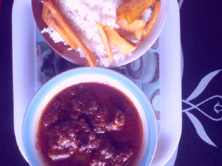 Easy Way Prepare Recipe Rice and tomatoes stew with potatoes chips that is So Delicious, So Delicious}