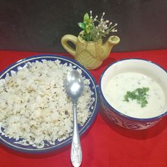 A picture of Vrat Ki Barnyard/Sama Chaval Jeera Rice With Curd Kadhi For Lunch.