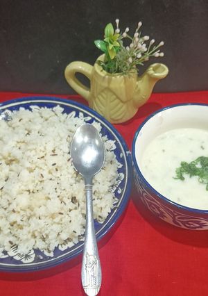 A picture of Vrat Ki Barnyard/Sama Chaval Jeera Rice With Curd Kadhi For Lunch.