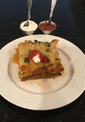 A picture of Mexican Lasagna.