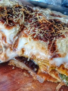 Una foto de Lasagna de berenjenas y masa de filloas